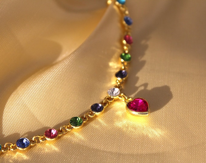 Gold Multi-Color Bracelet, Women Multi-Color Sapphire, Tanzanite Chain Bracelet, Trendy Wedding Gift Fine Jewelry, Gift for Her