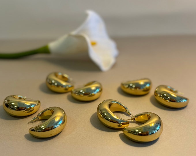 18k Gold Earrings, Stainless Steel, Waterdrop Stud Earrings, Waterproof Earrings, Gift for Her, Anniversary Gift,  Elegant Earrings