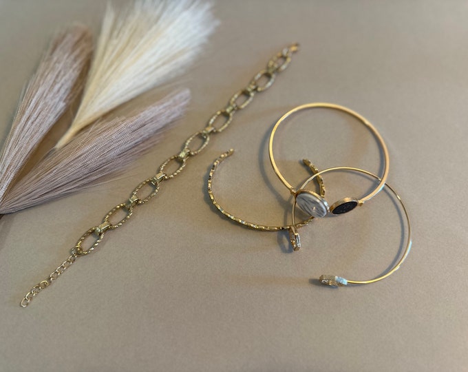 Multiple Gold Bracelet Set (4pcs), Women's Jewelry, Gift for Her, Stainless Steel Bracelet, Waterproof Bracelet, Dainty Bracelet