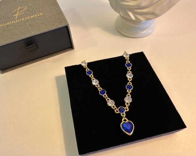 Blue Heart Bracelets, Women Blue Sapphire, Tanzanite Chain Bracelet, Trendy Wedding Gift Fine Jewelry, Gift for Her, Anniversary Gift