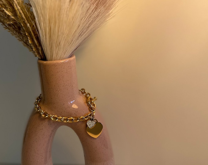 Gold Heart Bracelet, Buckle Heart Bracelet Women Jewelry, 18k Gold Stainless Steel, Gift for Her, Buckle Clasp Bracelet, Anniversary Gift