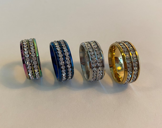 Fashion Classic Gold Color, Double Row, Diamond Zircon, Stainless Steel, Ring for Men's, Anniversary Gift, Mother's Gift, gift for her