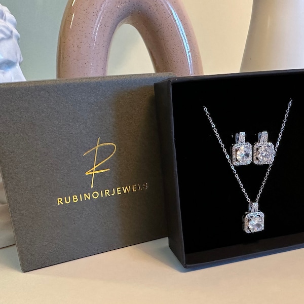 Luxury Bling Zircon, Crystal Earrings, Necklace Silver Set, Engagement and Wedding, Handcrafted Jewelry, Bridal Jewelry Set for Women