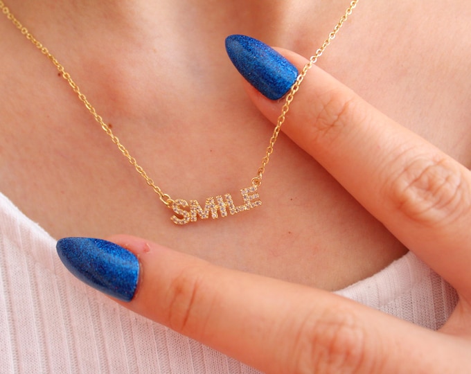 Smile Pendant Necklace, Beautiful Geometric Shape, Stainless Steel, Women Gold Necklace, Handcrafted Jewelry, Gift for her, Gift for Mom