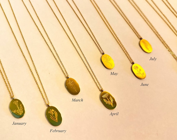 Gold Filled Birth Flower Necklace, Floral Necklace, Birthday Necklace, Zodiac Necklace, Birth Month Christmas Women Gift, Waterproof Jewelry