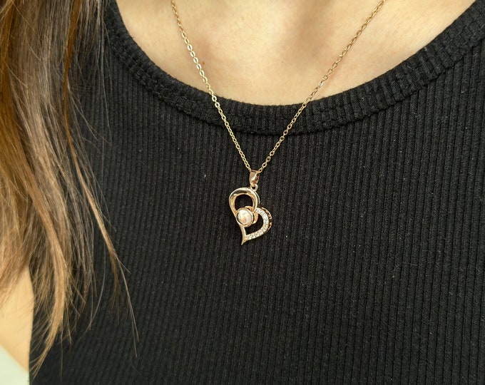 I Love You Necklace, Gold Color, Gold Filled, Heart Diamond Jewelry for Women, Elegant Heart Necklace, Gift for Her, Symbol of Love