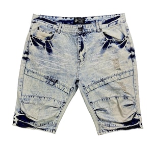 Road Narrows Mens Distressed Denim Shorts With Ripped Details Size 40 Y2K