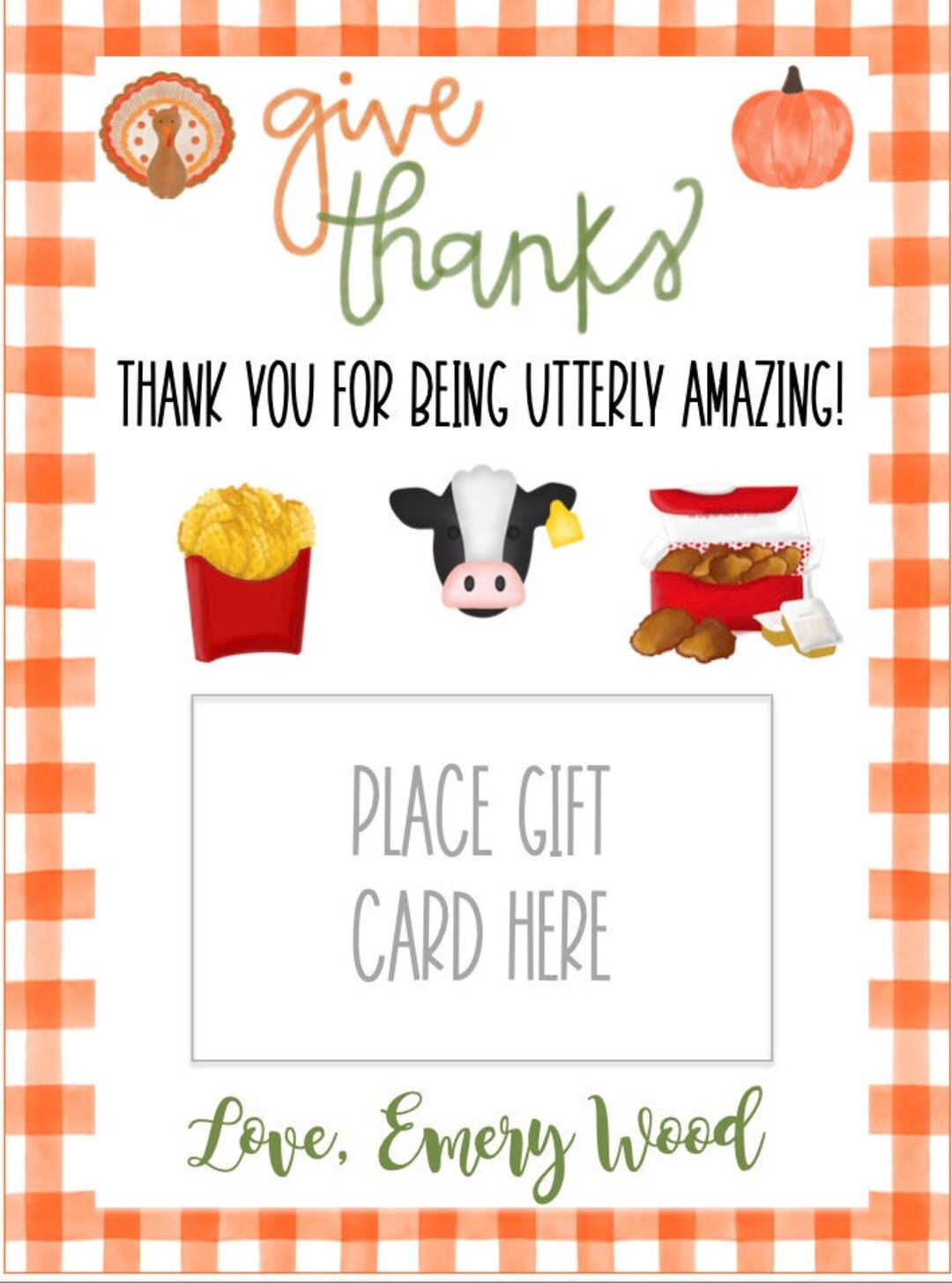 Thanksgiving Chick-Fil-A Gift Card - Etsy