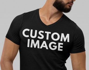 Custom logo shirt, Personalized V-neck tee, Unisex logo t-shirt, Customized V-neck shirt, Logo apparel design, Trendy logo t-shirt, Unique t