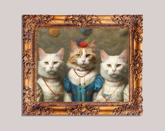Custom Pet Portrait,Three cat Renaissance pet portrait,Pet Loss Gift, Cat Memorial,Royal Pet Portrait,glamour pet portrait,painting,dad gift