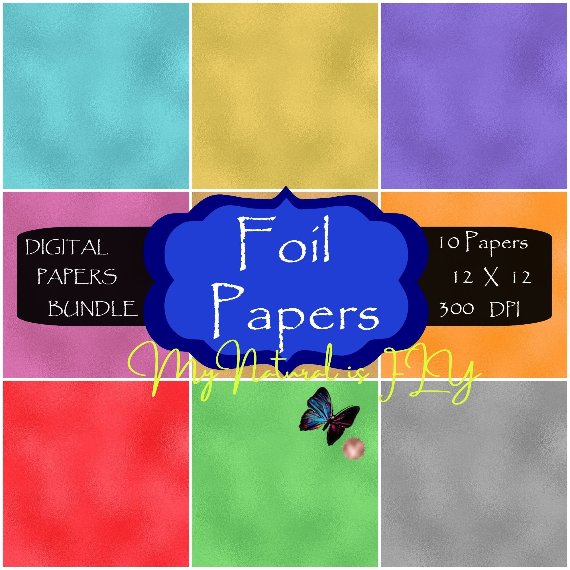 10 SOLID COLOR FOIL Digital Papers, Backgrounds, Scrapbook Paper ...