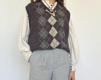 Vintage 80s/90s Wool Knit Woodward Argyle Sweater Vest