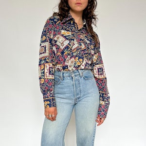 Vintage 70s Lee Floral Western Shirt, Pearl Snap, Long Tails
