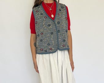 Vintage Floral Knit Vest With Embroidery Retro 90's Size Small - Etsy
