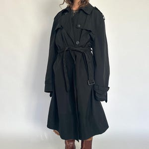 Vintage 90s London Fog Black Trench Coat - Tartan Lined Cotton