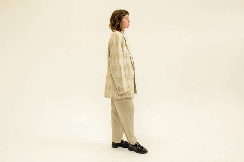 Vintage 1990s Plaid Neutral Blazer Jacket image 5