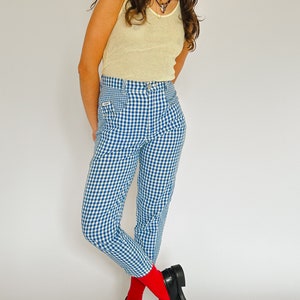 Vintage 1990s cotton gingham pants / blue & white / AU 8-10 image 1