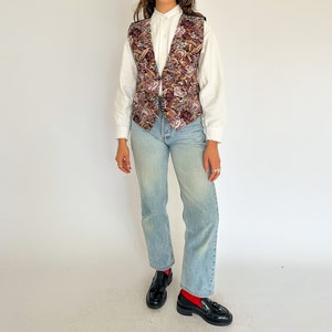 Vintage 1980s floral tapestry waistcoat / earthy / brown vest / cottage / academia image 1