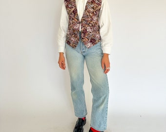 Vintage 1980’s floral tapestry waistcoat / earthy / brown vest / cottage / academia