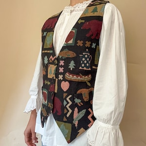 Vintage 1980s tapestry waistcoat / vest / fishing hunting theme / Womens L-XL / USA Northwest image 6