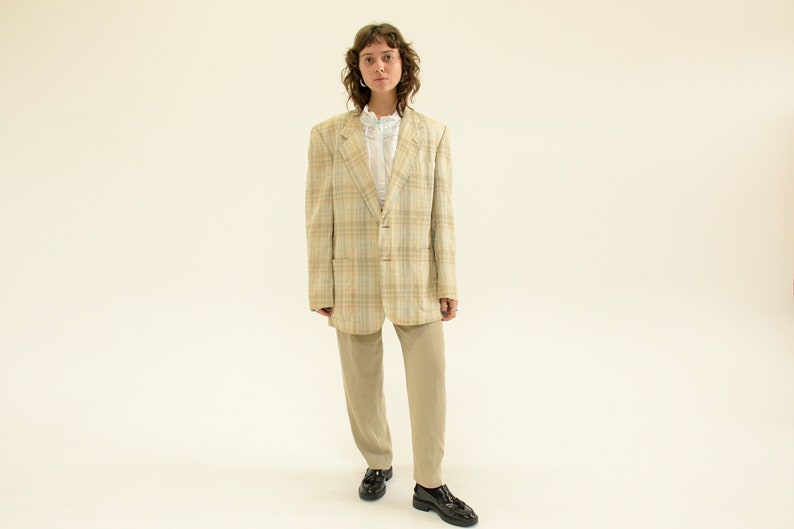 Vintage 1990s Plaid Neutral Blazer Jacket image 6