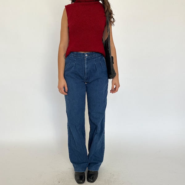 80's Dark Wash Ultra High Waisted Stretch Skinny Jeans by Alessio
