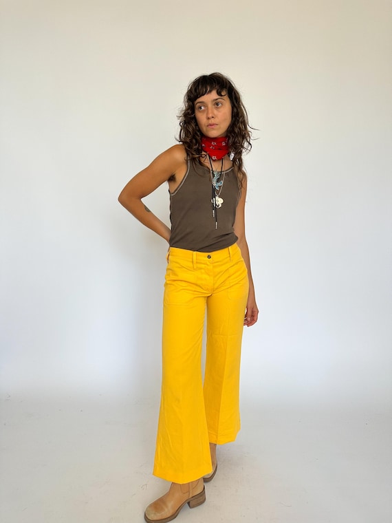 Vintage 1970s yellow trousers / flares / bootcut … - image 10