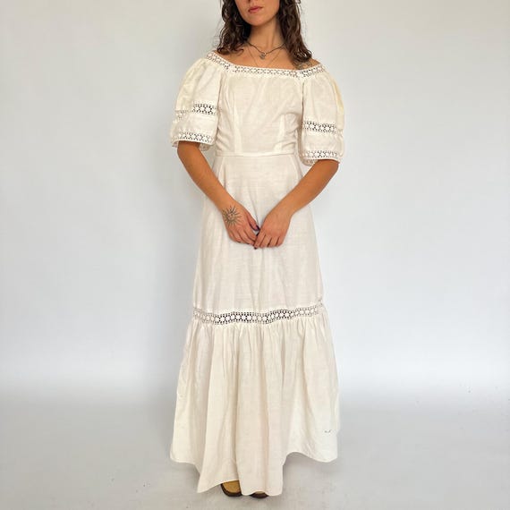 prairie crochet frill dress white Prairie Crochet Frill Dress White