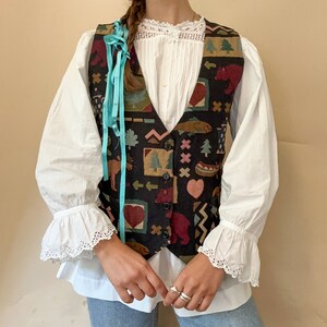 Vintage 1980s tapestry waistcoat / vest / fishing hunting theme / Womens L-XL / USA Northwest image 8