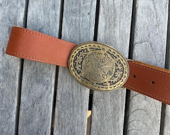 【送料無料】 Belt Leather Black 1990s Vintage With Buckle Sun Brass 小物