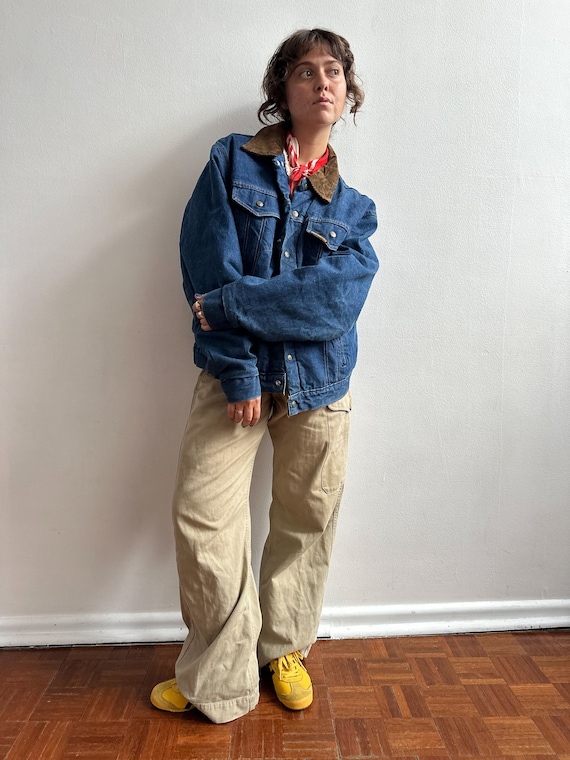 Vintage '70s - '80s sherpa denim jacket / chore /… - image 2