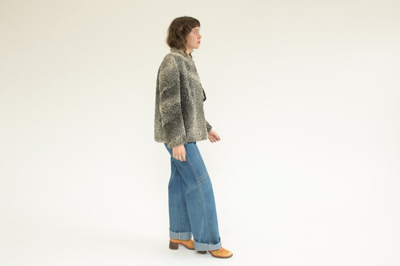 Vintage 1960s Curly Lamb Fur Cropped Length Coat / XS image 3