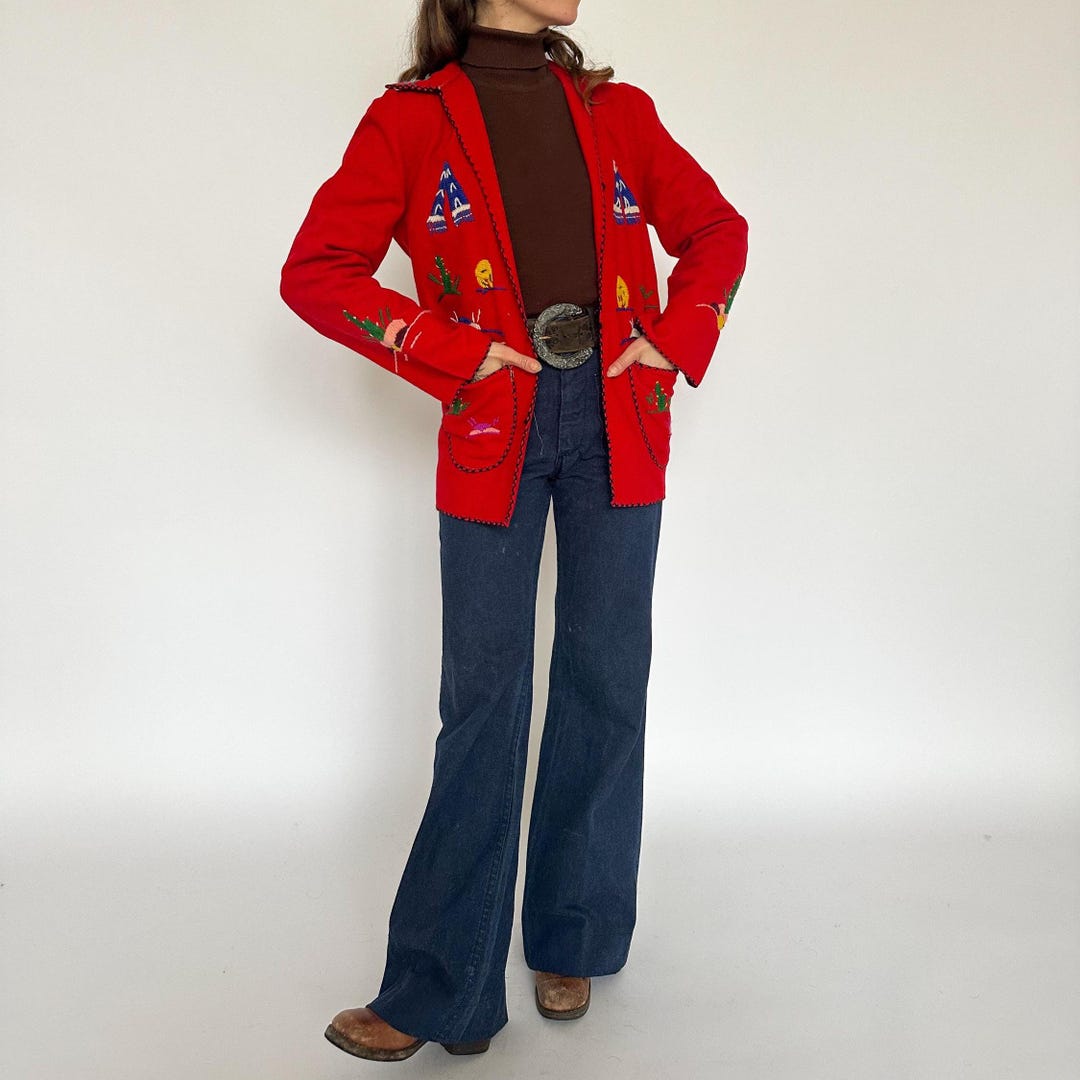 60's〜70's vintage mexican jacket Vintage 1960s - 1970s Mexican Souvenir Jacket / Wool / Embroidered