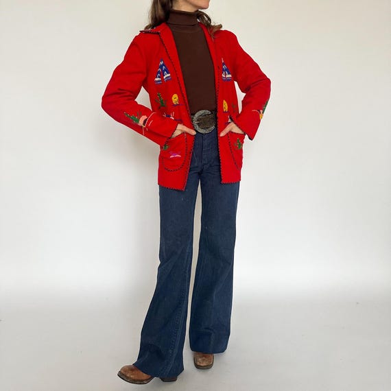 Vintage 1960s - 1970s Mexican Souvenir Jacket / Wool / Embroidered