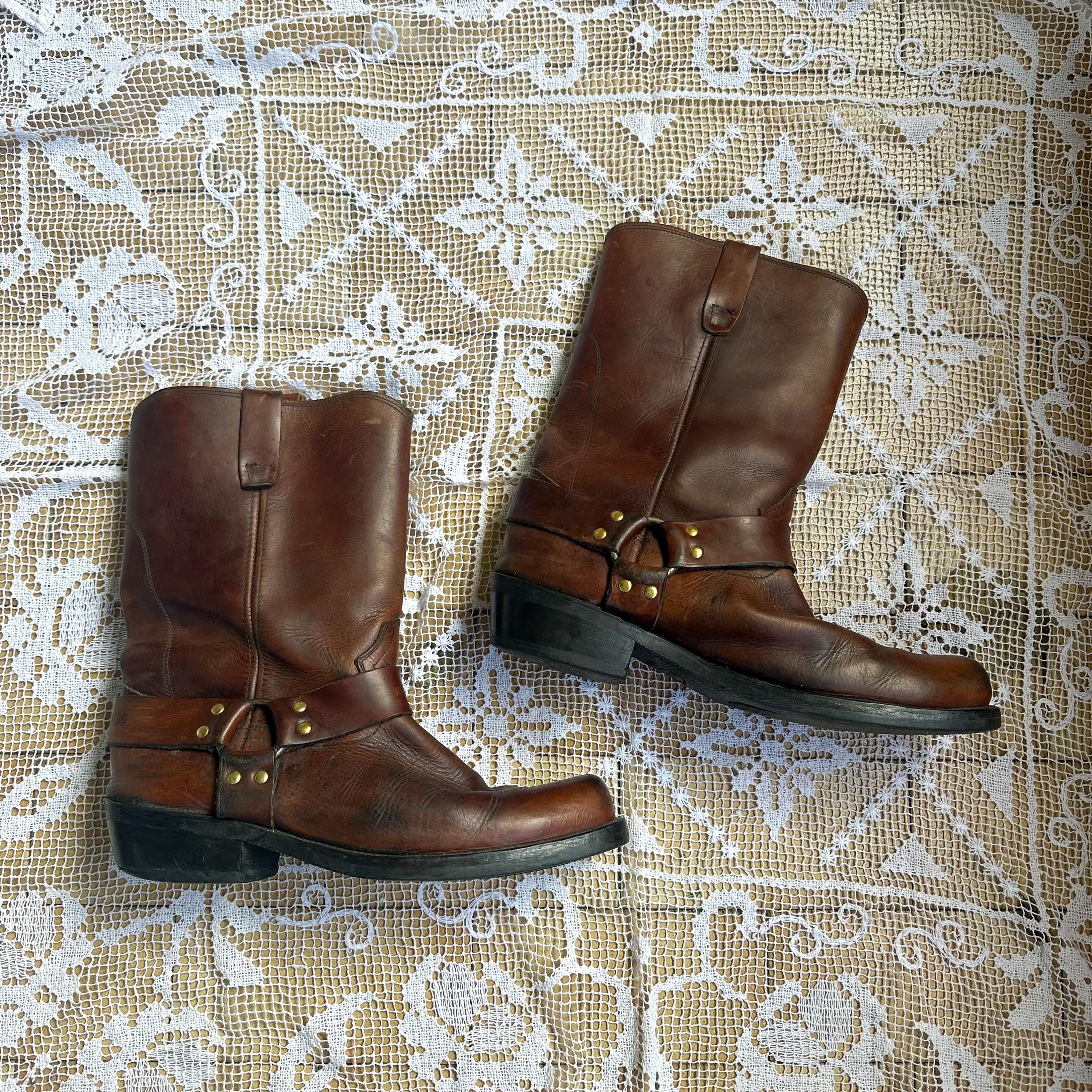 vintage 70s ユーロ ヴィンテージ ウール レザー切替 TALON Vintage 1970s Durango Brown Leather Harness Boots - Men's AU 12