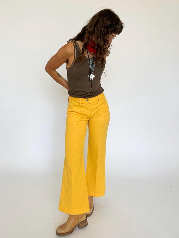 Vintage 1970s yellow trousers / flares / bootcut … - image 2