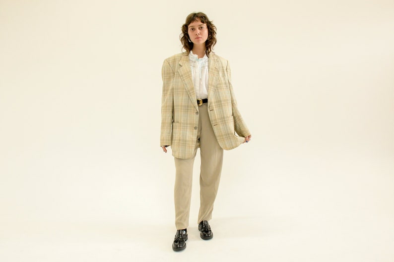 Vintage 1990s Plaid Neutral Blazer Jacket image 7