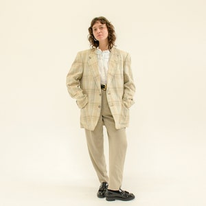 Vintage 1990s Plaid Neutral Blazer Jacket image 3