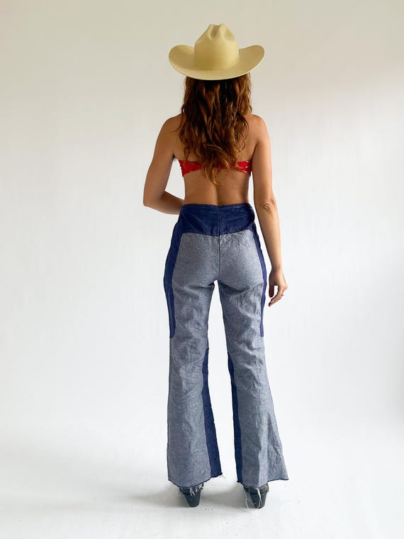 Vintage 1970s Two Tone Patchwork Flared Jeans / B… - image 5