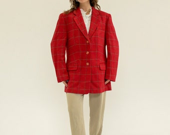 Vintage 1990's Designer Blazer / Red / Herringbone / Checked Pattern / Horst Basler / AU 16