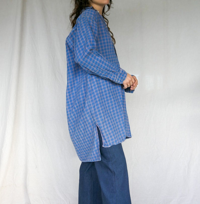Vintage Vivid Blue and Orange Plaid Grandpa Shirt / Cotton Flannel / One Size / Antique 1930's Flannel / Men's XXL / Women's XXXXL image 4