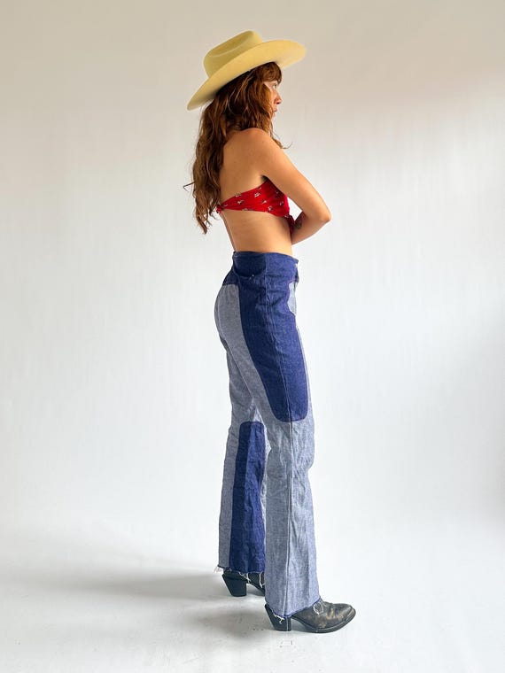 Vintage 1970s Two Tone Patchwork Flared Jeans / B… - image 14
