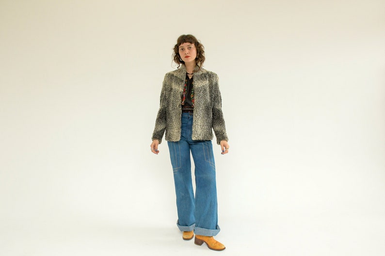 Vintage 1960s Curly Lamb Fur Cropped Length Coat / XS image 7