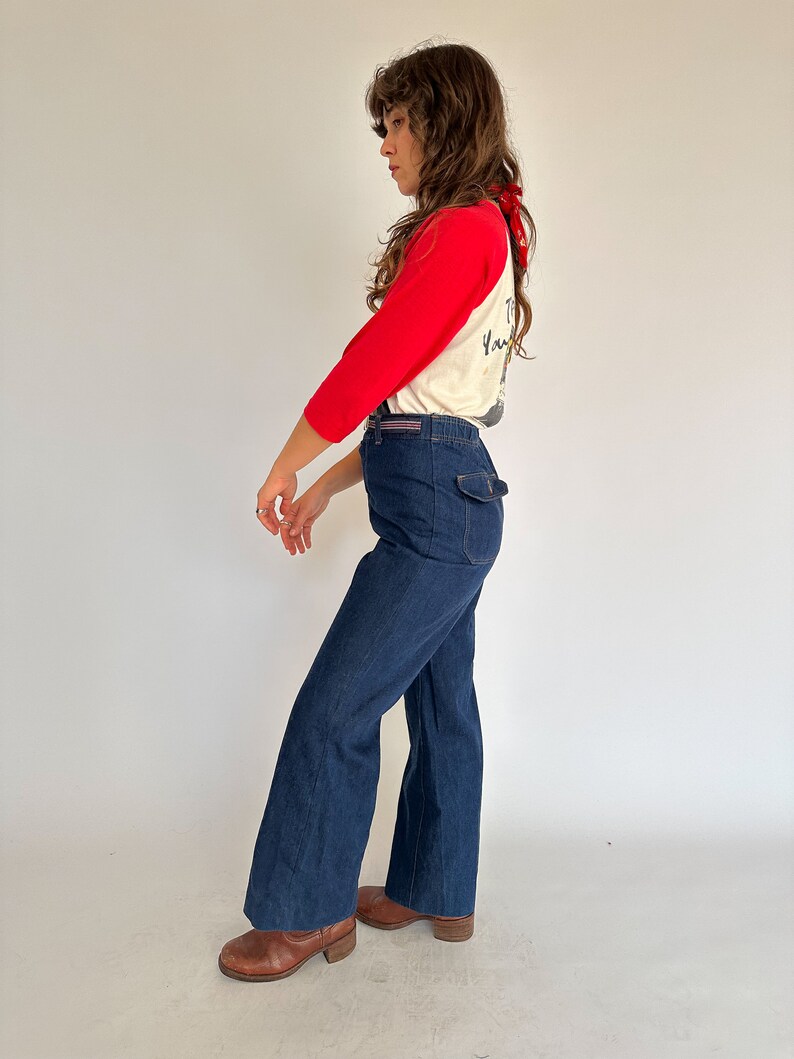 1970s vintage dark wash high rise bootcut jeans / Size S AU 8-10 / '70s image 2