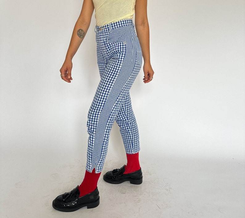 Vintage 1990s cotton gingham pants / blue & white / AU 8-10 image 7