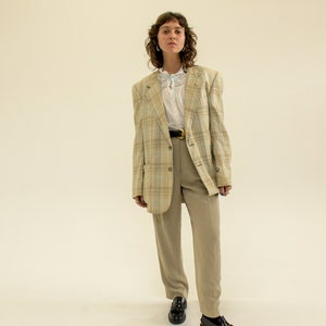 Vintage 1990s Plaid Neutral Blazer Jacket image 9