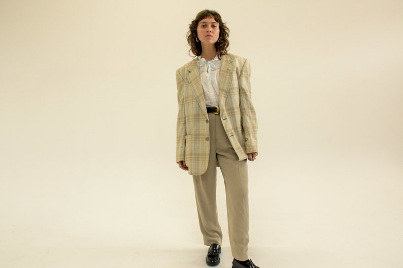 Vintage 1990s Plaid Neutral Blazer Jacket image 9