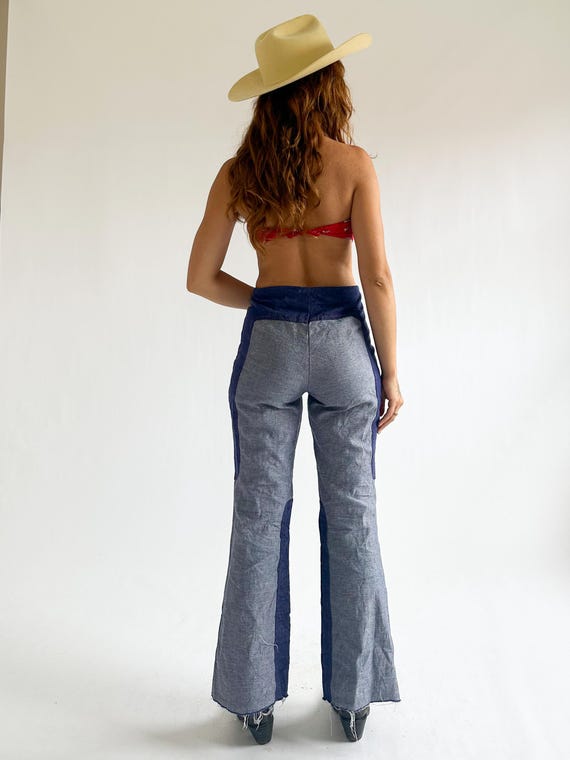 Vintage 1970s Two Tone Patchwork Flared Jeans / B… - image 9