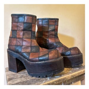 Rare vintage El Dantes Patchwork Leather Platform Boots / 1990s grunge / UK 6, 38-39 EU