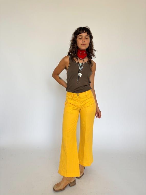 Vintage 1970s yellow trousers / flares / bootcut … - image 3